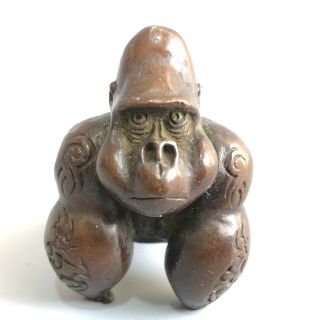 Chinese Antique Collectible Rare Old Copper Handwork African Gorilla Statue