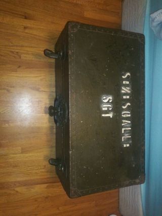 Vintage Army Green Trunk Chest Luggage Military