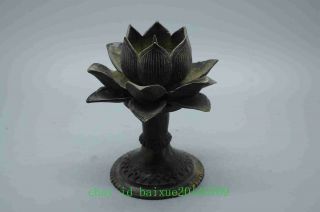 Ancient Chinese Fengshui Copper Lotus Flower Candle Holder Candlestick D02