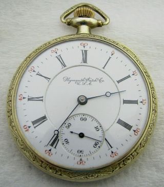 Antique 16s Illinois Plymouth Watch Co 17 Jewel Gold Filled Pocket Watch