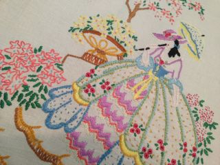 Vintage Hand Embroidered Picture Panel Elegant Crinoline Lady