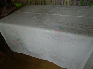 Vintage Irish Linen Damask Tablecloth - Old Bleach - Canterbury - 69 X 80 Inches