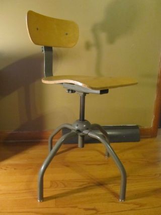 Vintage Industrial Adjustable Shop Stool Chair,  Wood And Metal