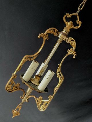 Vintage Foyer Hallway Closet Hanging 3 - Light Fixture Chandelier Solid Brass