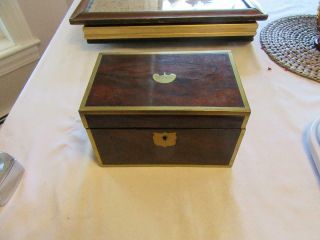 Antique 1850s Tea Caddy Brass Trimmed Inlay