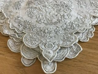 Vintage set of 4 ' silk ' embroidered napkins / handkerchiefs 2