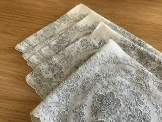 Vintage set of 4 ' silk ' embroidered napkins / handkerchiefs 4