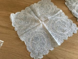 Vintage set of 4 ' silk ' embroidered napkins / handkerchiefs 5