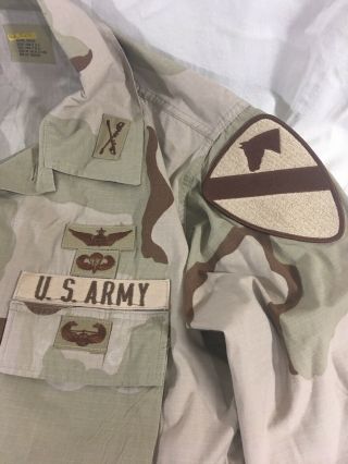 US Army Desert Camo Shirt w/ patches,  RARE USA flag beneath unit patch,  MED - REG 3