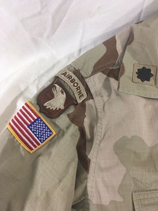 US Army Desert Camo Shirt w/ patches,  RARE USA flag beneath unit patch,  MED - REG 4