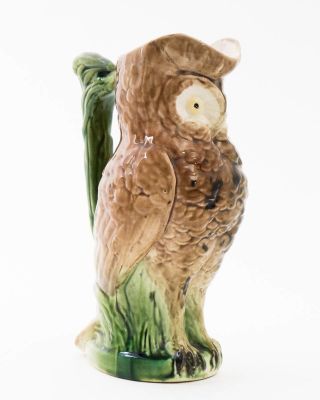 Antique Majolica Brown Owl Figural Ceramic Pitcher Jug Unmarked 9.  75 " T X 6 " W