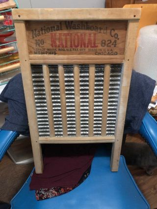 Vintage National Washboard No 824 Wood Metal Memphis Usa Antique Primitive