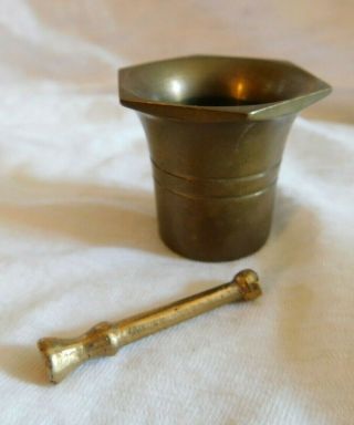 Vintage Solid Brass Mortar And Pestle Set Miniature Pharmacist Alchemist 1 1/2 "