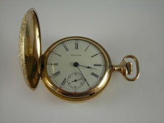 Antique 18s Waltham Gold Filled Hunter Case Pocket Watch.  Runs 1912
