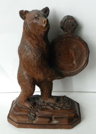 Antique Black Forest Carved Wood Figural Bear Pocket Watch Holder / Watch Stand