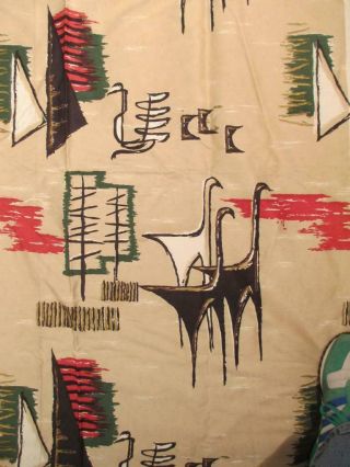 Awesome Mid Century Modern Abstract Dinosaur Barkcloth Fabric Remnant Hialeah