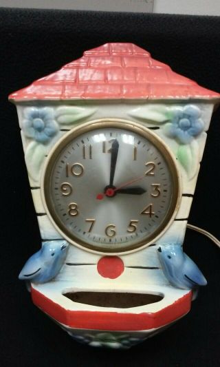 Vintage Ceramic Bird House Electric Wall Pocket And Clock, .
