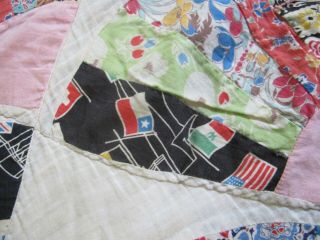 Vintage Feed Sack NO BATTING Grandmother ' s Fan Quilt,  Fabrics,  85 