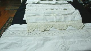 Antique Victorian Early 1900s Long Cotton Pillowcase Bolsters