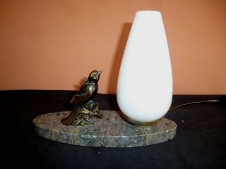 French Art Deco Spelter & Marble Bird Mood Lamp