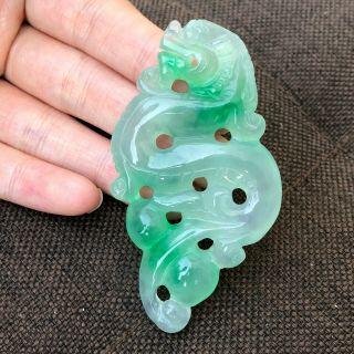 Chinese Handwork Natural Green Ice Jadeite Jade Dragon Collectible Rare Pendant