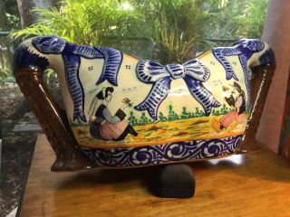 French Faience Jardiniere with “Bagpipe” Handles by Quimper c.  1895 - 1930s 2