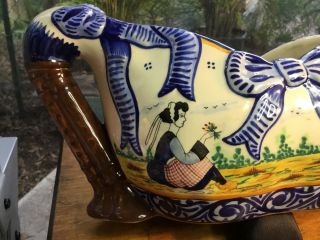 French Faience Jardiniere with “Bagpipe” Handles by Quimper c.  1895 - 1930s 7