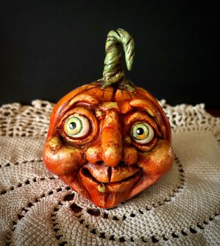 Primitive Folk Art Halloween Pumpkin Jol " Happy Jack " Ehag Pfatt