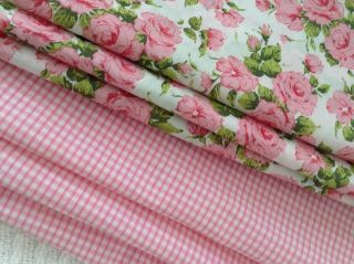 Vintage French Fabric Coordinates,  Bundles Pink Check Floral For Projects