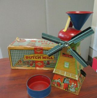 Vintage Tin Litho Mcdowell Mfg.  No.  26 Mac Dutch Mill Sand Toy & Box