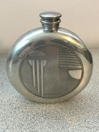 Vintage Art Deco English Pewter Flask Sheffield England Modernist 1930s Design