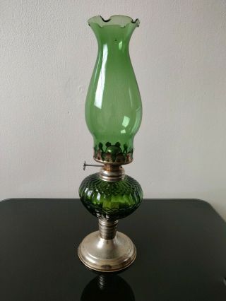 Vintage Antique Oil Lamp Green Glass