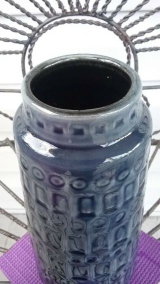 Mid Century Modern Geometric Inka Blue Vase W Germany SCHEURICH Fat Lava 9 