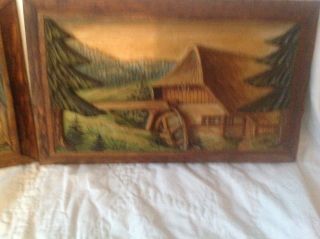 2 - Antique German Black Forest Hand Carved Wood Painted Wall Plaques