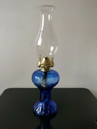 Victorian Hand Oil Lamp Vintage Antique Oil Lamp Blue Glass