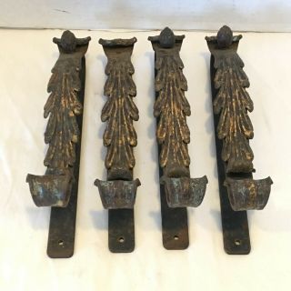 4 Matching Antique Art Deco Cast Iron Curtain Hooks Brackets Tie Backs Hardware