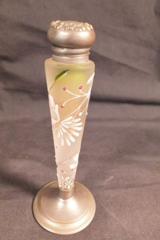 ANTIQUE MOSER CASED GREEN Perfume Bottle W ENAMEL DECORATION & CUTTING 2
