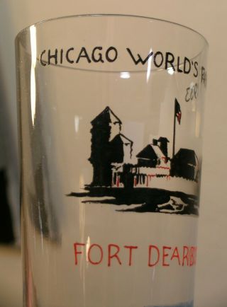 1933 World’s Fair Fort Dearborn & Chicago Skyline Water Tumbler Art Deco