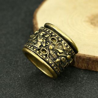30MMChinese Bronze Ancient Figure Decorative Pattern Rotatable Men ' s Finger Ring 2