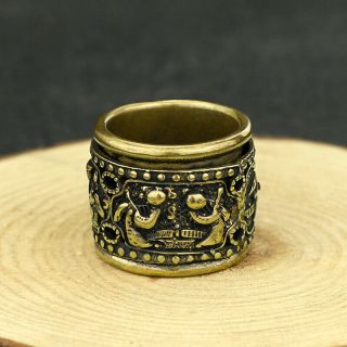 30MMChinese Bronze Ancient Figure Decorative Pattern Rotatable Men ' s Finger Ring 3