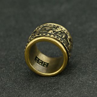 30MMChinese Bronze Ancient Figure Decorative Pattern Rotatable Men ' s Finger Ring 4