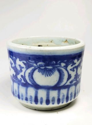 Antique 19c Qing Chinese Blue White Ceramic Brush Pot Planter