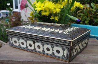 Antique Anglo Indian Large Jewellery Box Sadeli Bovine Micro Mosiac Rustic Chic