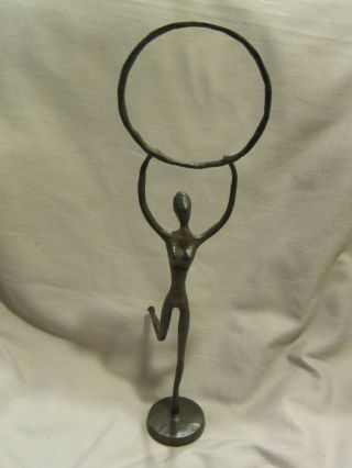 Mid - Century Style Modernist Abstract Bronze Sculpture Figurine Woman With Hoop