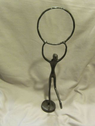 Mid - Century Style Modernist Abstract Bronze Sculpture Figurine Woman with Hoop 2