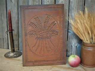 Vintage Rustic Primitive Punched Tin " Wheat " Pie Safe Panel 10 X 14