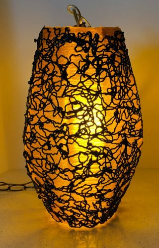 Vtg Mid Century Modern Eames Era Spaghetti Orange & Black Plastic Swag Lamp