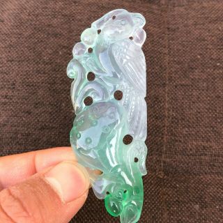 Rare Chinese Natural Ice Jadeite Jade Handwork Lotus Seedpod & Bird Luck Pendant
