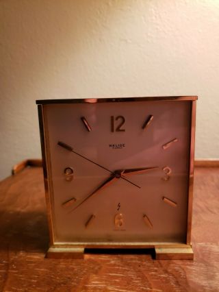 Vintage Relide Swiss 15 Jewel Quartz Brass Mantle,  Desk Clock