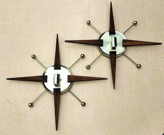 Vintage Mid - Century Modern Candle Wall Sconces Goes Well W Starburst Clocks